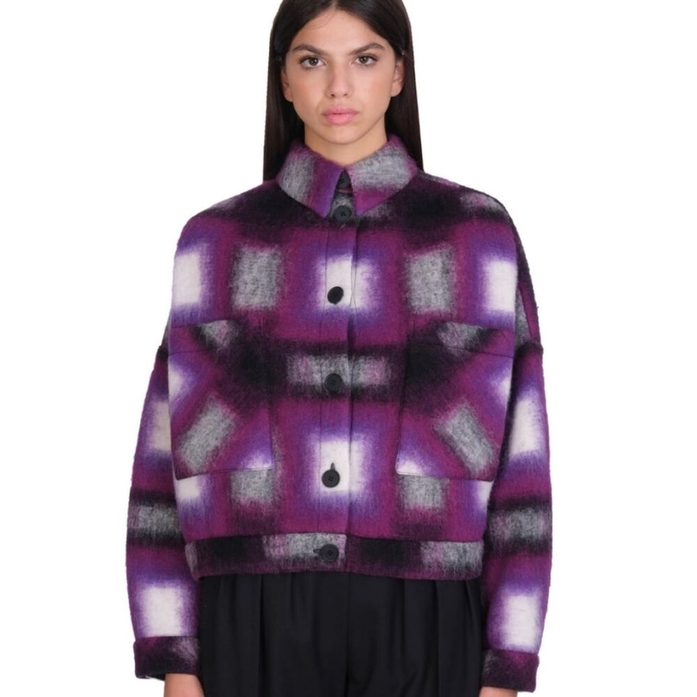 IRO Paris Hanzel Purple Wool Blend Check Plaid Oversized Jacket 40 42 L-XL